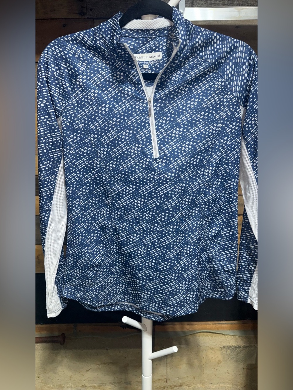 Pebble Beach Navy and White Dotted Golf Shirt Quarter-Zip Active Top Medium
